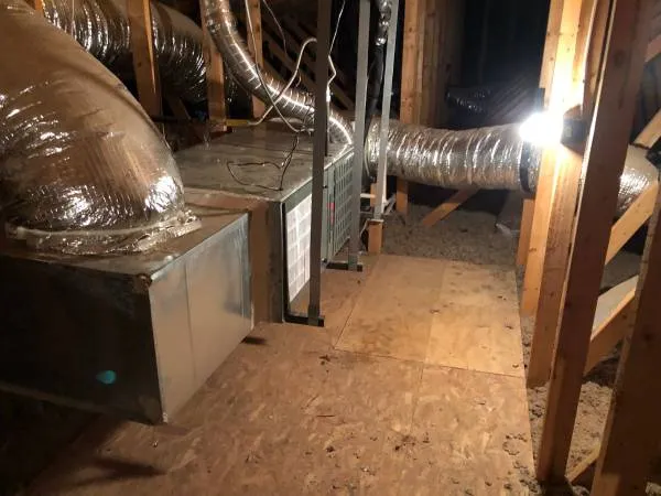 Attic air handler with new flexible ductwork